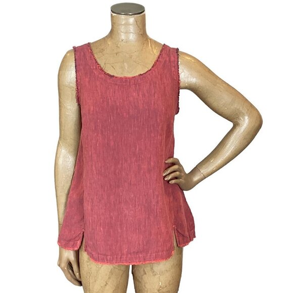 KLEEN Linen Slub A Line Raw Edge Tank Top Sz L Red/Pink 262D - Picture 2 of 8